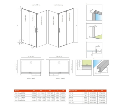 Radaway Espera KDJ drzwi jednoczęściowe 140 cm prawe ze ścianką chrom/szkło przezroczyste 380695-01R/380234-01R