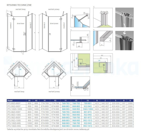 Radaway Essenza 8 Gold PTJ drzwi prysznicowe 59,7 cm uchylne złoty połysk/szkło przezroczyste 10490000-09-01R