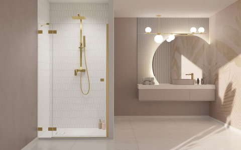 Radaway Essenza Pro Brushed Gold DWJ drzwi prysznicowe 90 cm wnękowe lewe złoty szczotkowany/szkło przezroczyste 10099090-99-01L