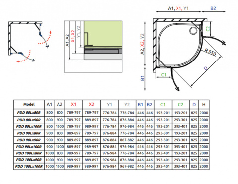 Radaway Essenza Pro Brushed Gold KDD kabina prysznicowa część prawa 90x90 cm kwadratowa 10096090-99-01R