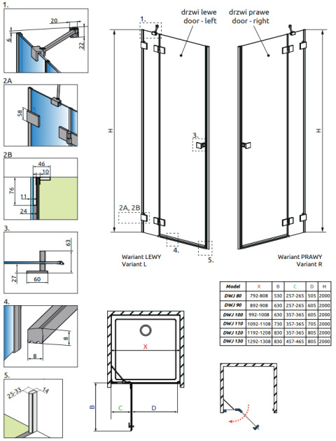 Radaway Essenza Pro Brushed Gunmetal DWJ drzwi prysznicowe 90 cm wnękowe prawe gunmetal szczotkow/szkło przezrocz10099090-92-01R
