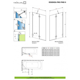 Radaway Essenza Pro Gold PND II parawan nawannowy 140 cm lewy złoty/szkło przezroczyste 10102140-09-01L