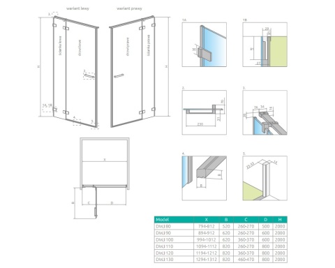Radaway Euphoria DWJ drzwi wnękowe 100 cm prawe ze ścianką krótką chrom/szkło przezroczyste 383612-01R/383214-01R