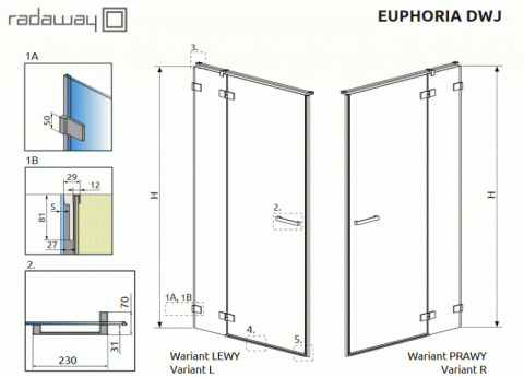 Radaway Euphoria DWJ drzwi wnękowe 130 cm prawe ze ścianką krótką chrom/szkło przezroczyste 383812-01R/383217-01R Radaway Euphoria DWJ drzwi wnękowe 130 cm prawe ze ścianką krótką chrom/szkło przezroczyste 383812-01R/383217-01R