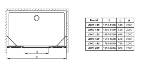 Radaway Furo Black DWD drzwi prysznicowe 41,3 cm czarny mat/szkło przezroczyste 10108413-54-01