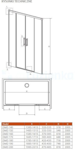 Radaway Idea Black 8 DWD drzwi prysznicowe 52 cm rozsuwane czarny mat/szkło przezroczyste 10380520-54-01