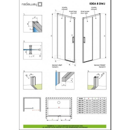 Radaway Idea Black 8 DWJ drzwi prysznicowe 120 cm rozsuwane czarny mat/szkło przezroczyste 10330620-54-01L/10350553-01-01