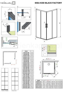 Radaway Idea Black KDD Factory drzwi prysznicowe 120 cm rozsuwane czarny mat/szkło przezroczyste 387064-54-55L