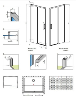 Radaway Idea Gold DWJ drzwi prysznicowe 140 cm lewe złoty połysk/szkło przezroczyste 387018-09-01L