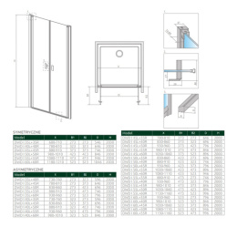 Radaway NES 8 DWD I drzwi prysznicowe 110 cm wnękowe chrom/szkło przezroczyste 10077055-01-01L/10077055-01-01R