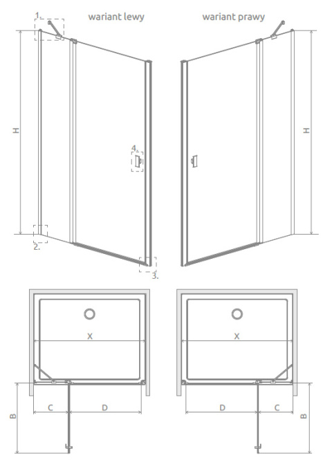 Radaway Nes 8 Black KDJ II drzwi prysznicowe 120 cm lewe czarny mat/szkło przezroczyste 10086120-54-01L