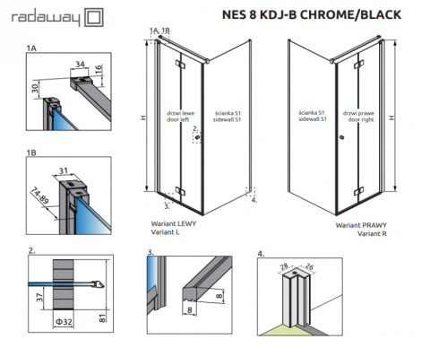 Radaway Nes Black 8 KDJ B drzwi prysznicowe 100 cm lewe czarny mat/szkło przezroczyste 10075100-54-01L Radaway Nes Black 8 KDJ B drzwi prysznicowe 100 cm lewe czarny mat/szkło przezroczyste 10075100-54-01L
