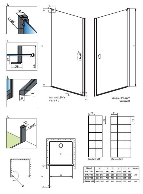 Radaway Nes Black DWJ I drzwi prysznicowe 100 cm prawe czarny mat/szkło Factory 10026100-54-55R