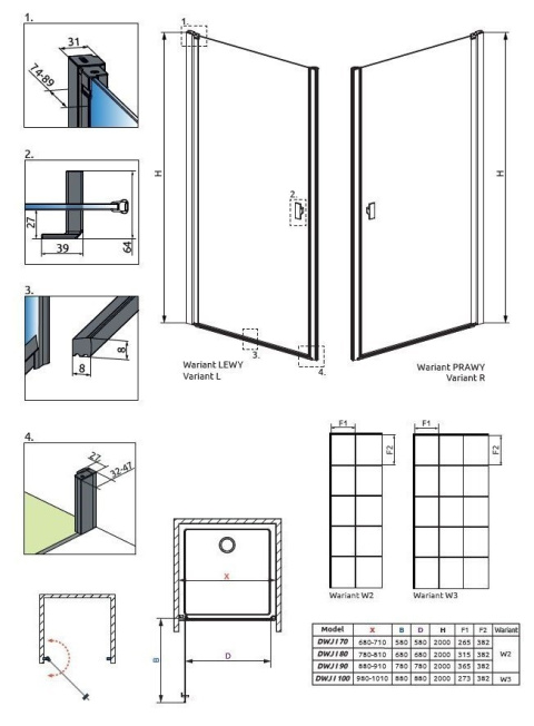 Radaway Nes Black DWJ I drzwi prysznicowe 90 cm prawe czarny mat/szkło Factory 10026090-54-55R