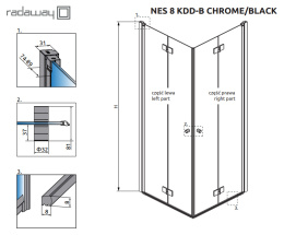 Radaway Nes Black KDD-B kabina prysznicowa część lewa 90x90 cm kwadratowa 10074090-54-01L