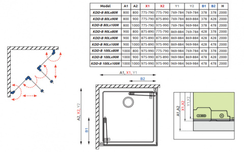 Radaway Nes Black KDD-B kabina prysznicowa część lewa 90x90 cm kwadratowa 10074090-54-01L