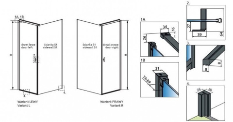 Radaway Nes Black KDJ I Factory drzwi prysznicowe 100 cm lewe czarny mat/szkło Factory 10022100-54-55L