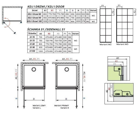 Radaway Nes Black KDJ I Factory drzwi prysznicowe 100 cm lewe czarny mat/szkło Factory 10022100-54-55L