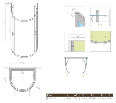 Radaway Premium Plus P kabina prysznicowa 100x90 cm półokrągła chrom/szkło brązowe 33300-01-08N