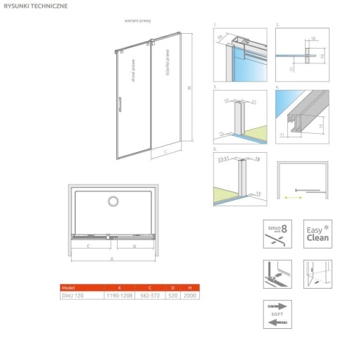 Radaway Espera Pro DWJ ścianka prysznicowa 56 cm lewa chrom/szkło przezroczyste 10091120-01-01L