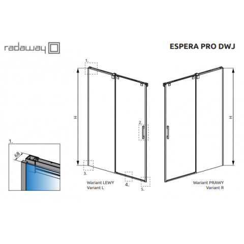 Radaway Espera Pro DWJ ścianka prysznicowa 66 cm do drzwi prawa chrom/szkło przezroczyste 10091140-01-01R