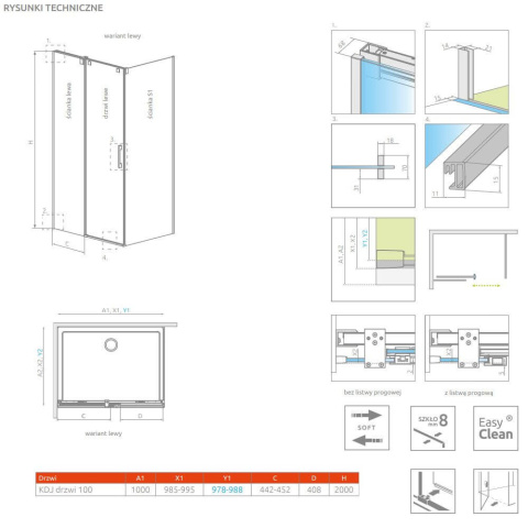 Radaway Espera Pro KDJ ścianka prysznicowa 64 cm do drzwi lewych chrom/szkło przezroczyste 10092140-01-01L