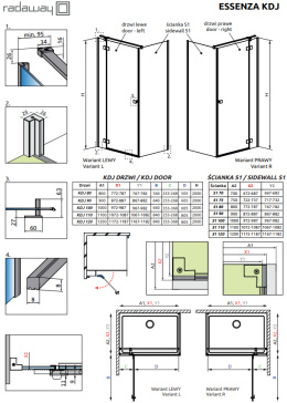 Radaway Essenza New Black KDJ drzwi prysznicowe 110 cm prawe czarny mat/szkło przezroczyste 1385041-54-01R