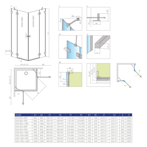 Radaway Essenza Pro Black PDD kabina prysznicowa część prawa 80x80 cm półokrągła 10095080-54-01R