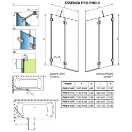 Radaway Essenza Pro Brushed Gunmetal PND II parawan nawannowy 100 cm lewy gunmetal szczotkowa/szkło przezroczys 10102100-92-01L