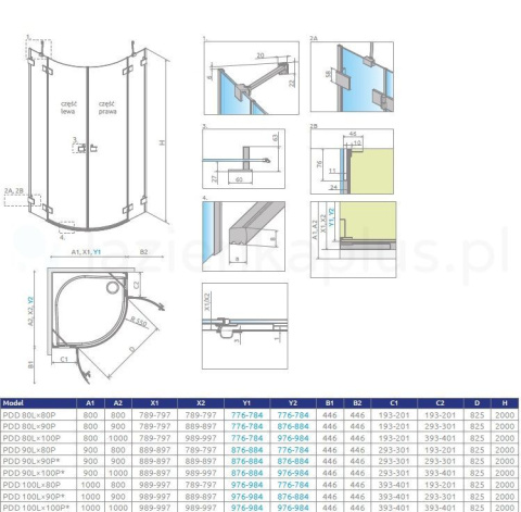 Radaway Essenza Pro White PDD kabina prysznicowa część prawa 80x80 cm półokrągła biały mat/szkło przezroczyste 10095080-04-01R