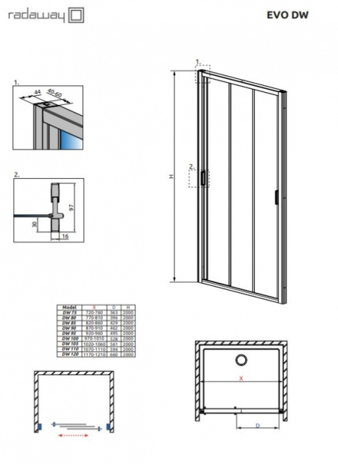 Radaway Evo DW drzwi prysznicowe 120 cm chrom/szkło przezroczyste 335120-01-01