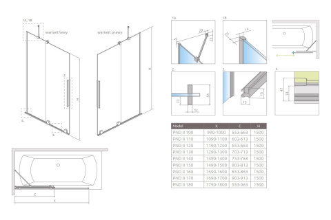 Radaway Furo Black PND II parawan nawannowy 120 cm prawy czarny mat/szkło przezroczyste (101096385401R,101125940101)