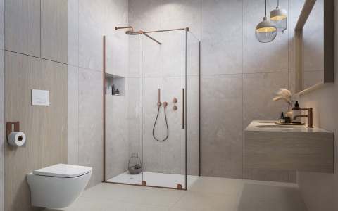 Radaway Furo Brushed Copper KDJ drzwi prysznicowe 52,2 cm prawe miedź szczotkowana/szkło przezroczyste 10104522-93-01R