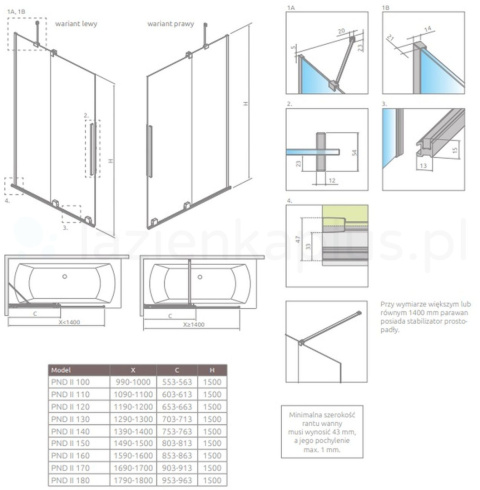 Radaway Furo Brushed Gold PND II parawan nawannowy 100 cm prawy złoty szczotkowa/szkło przezroczy 10109538-99-01R/10112494-01-01
