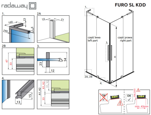 Radaway Furo SL Brushed Copper KDD kabina prysznicowa część lewa 90x90 cm miedź szczotkowany/szkło przezroczy 10305090-93-01L