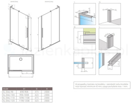 Radaway Furo SL Brushed Gold DWJ drzwi prysznicowe 57,2 cm lewe złoty szczotkowany/szkło przezroczyste 10307572-99-01L