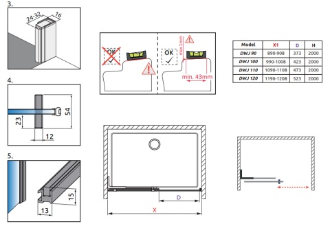 Radaway Furo SL Brushed Gold DWJ drzwi prysznicowe 57,2 cm prawe złoty szczotkowany/szkło przezroczyste 10307572-99-01R