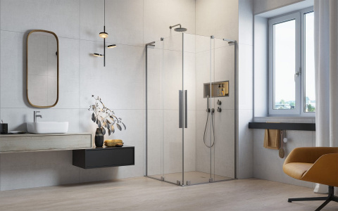 Radaway Furo SL KDD kabina prysznicowa część prawa 90x90 cm kwadratowa nikiel szczotkowany/szkło przezroczyste 10305090-91-01R