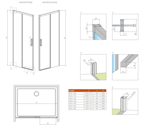 Radaway Idea Black DWJ drzwi prysznicowe 160 cm wnękowe prawe czarny mat/szkło przezroczyste 387020-54-01R
