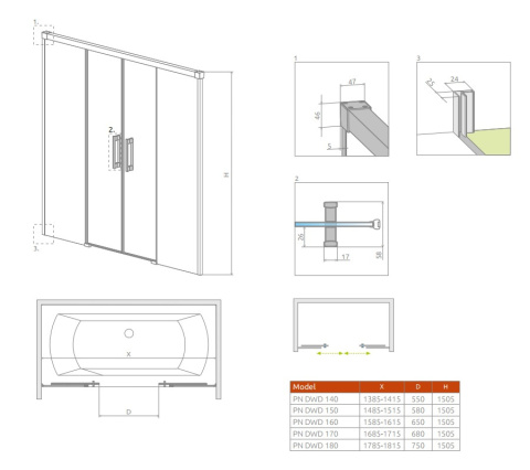 Wpisz KOD: PROMO - 10% Radaway Idea Black PN DWD parawan nawannowy 170 cm czarny mat/szkło przezroczyste 10004170-54-01