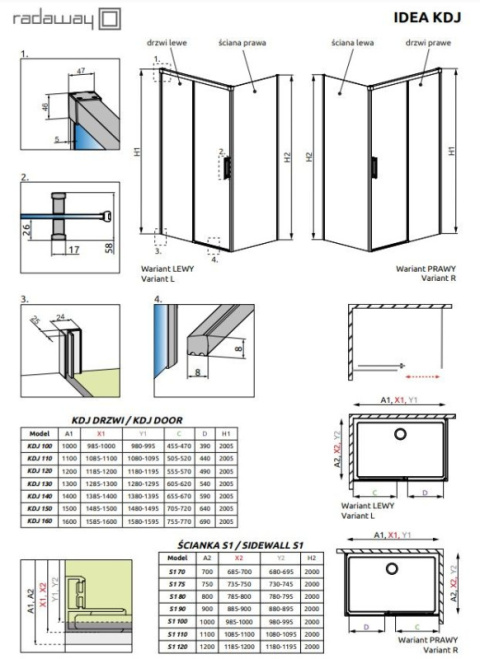 Radaway Idea Gold KDJ drzwi prysznicowe 120 cm prawe złoty połysk/szkło przezroczyste 387042-09-01R