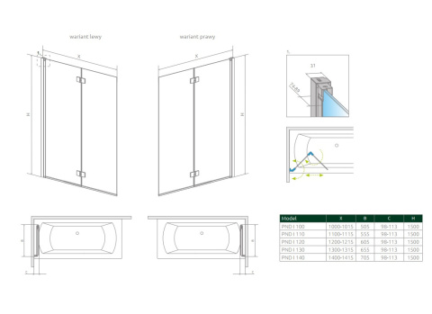 Radaway Nes 8 Black PND I parawan nawannowy 100 cm prawy czarny mat/szkło przezroczyste 10060100-54-01R