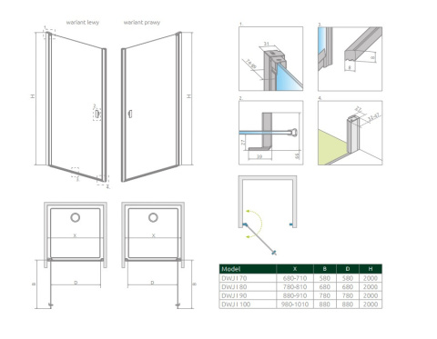Radaway Nes 8 DWJ I drzwi prysznicowe 100 cm wnękowe lewe chrom/szkło przezroczyste 10076100-01-01L