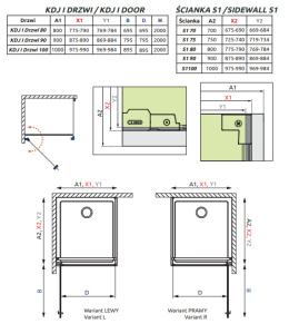 Radaway Nes 8 KDJ I drzwi prysznicowe 90 cm prawe czarny mat/szkło przezroczyste 10072090-54-01R