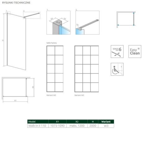 Radaway Nes Black Walk-In II Frame ścianka prysznicowa 110 cm wolnostojąca czarny mat/szkło Frame 10013110-54-56