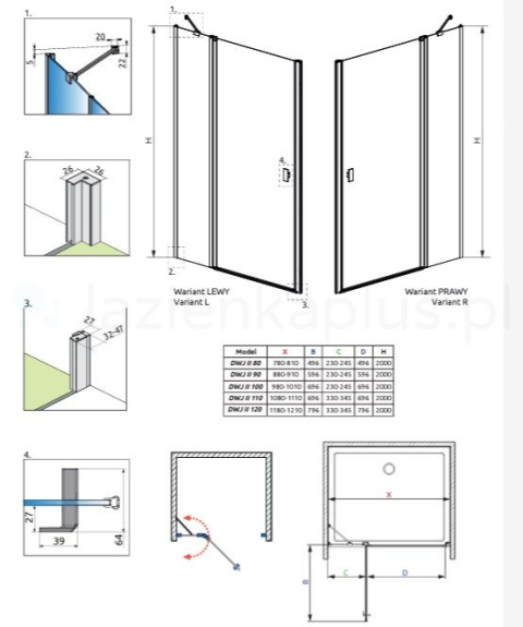 Radaway Nes Brushed Gold KDD B drzwi prysznicowe 100 cm składane złoty szczotkowany/szkło przezroczyste 10024100-99-01R