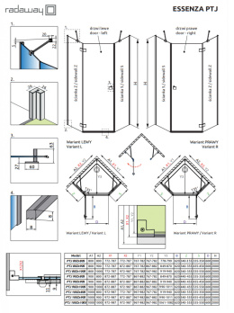 Radaway Essenza New Black PTJ drzwi prysznicowe 60 cm prawe czarny mat/szkło przezroczyste 1385010-54-01R