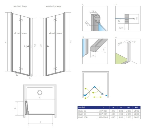 Radaway Essenza New DWB drzwi prysznicowe 90 cm wnękowe prawe chrom/szkło przezroczyste 385076-01-01R