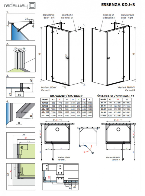 Radaway Essenza New KDJ+S drzwi prysznicowe 120 cm prawe chrom/szkło przezroczyste 1385024-01-01R
