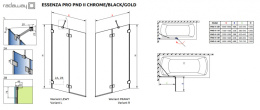 Radaway Essenza Pro Black PND II parawan nawannowy 110 cm lewy czarny mat/szkło przezroczyste 10102110-54-01L